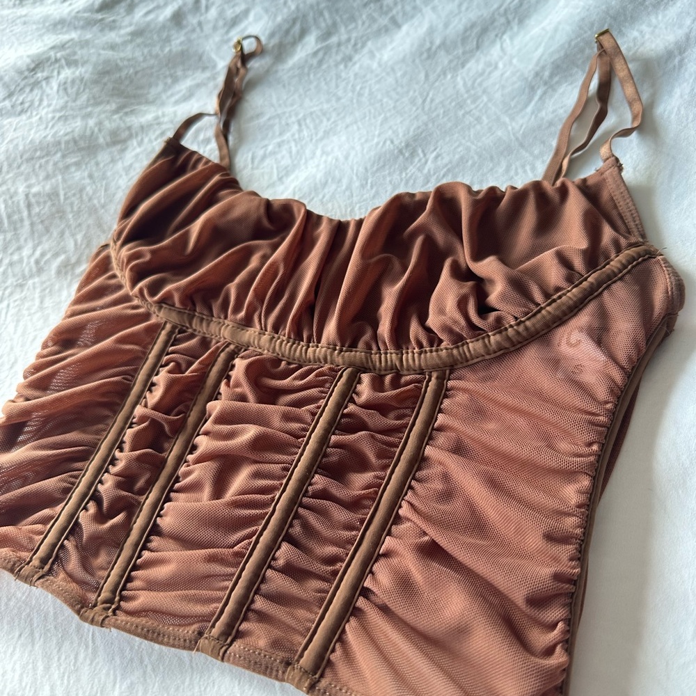 Tic Toc mesh brown corset Top! Super flattering and stretchy!